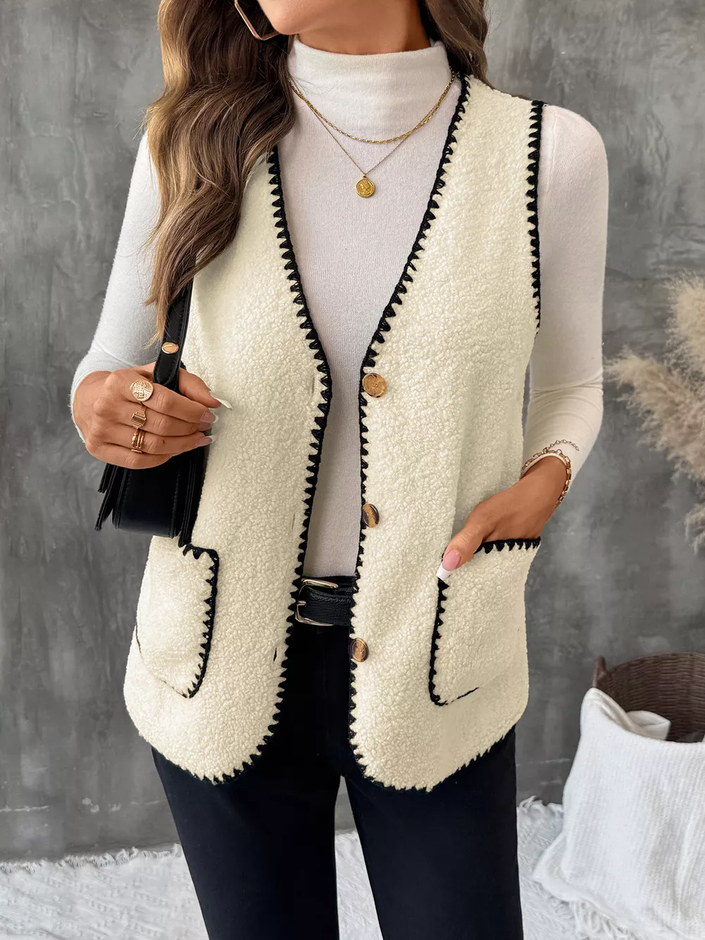 V-Neck Button Up Vest Coat, image 10