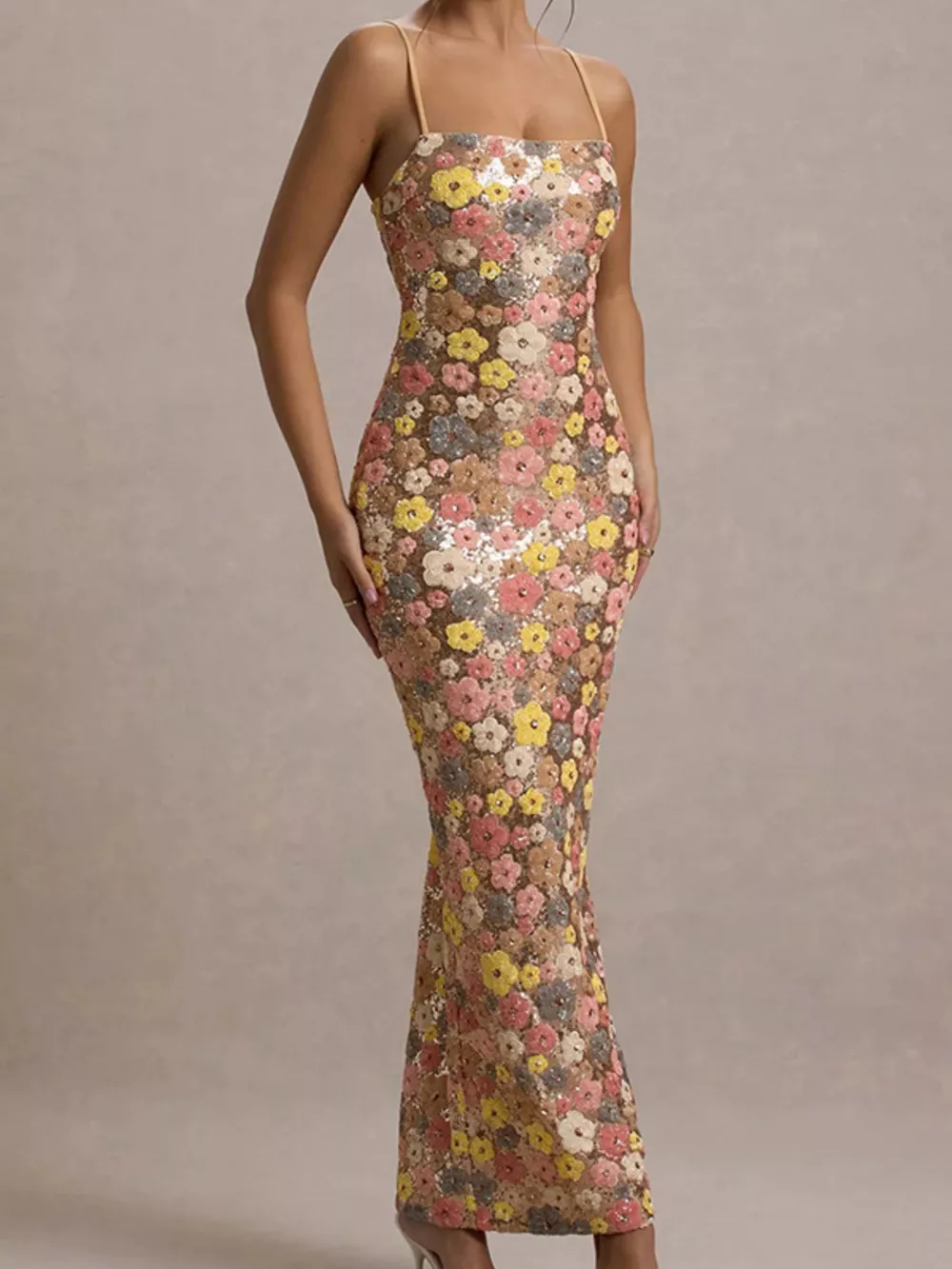 Floral Sequin Embellished Bodycon Maxi Dress, image 5