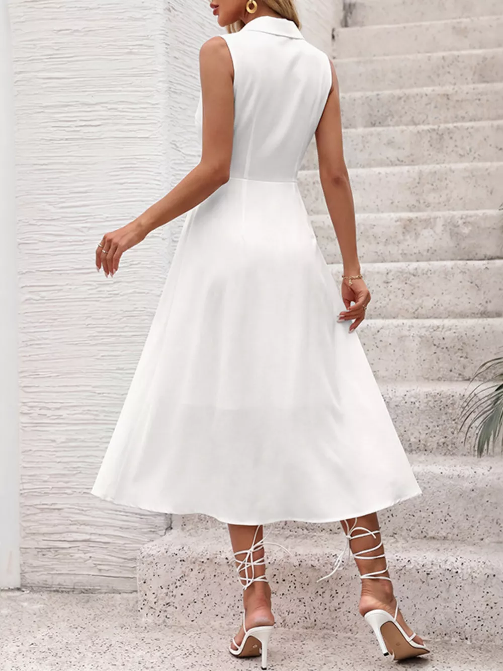Contrast Bow Sleeveless Shirt Dress, image 6