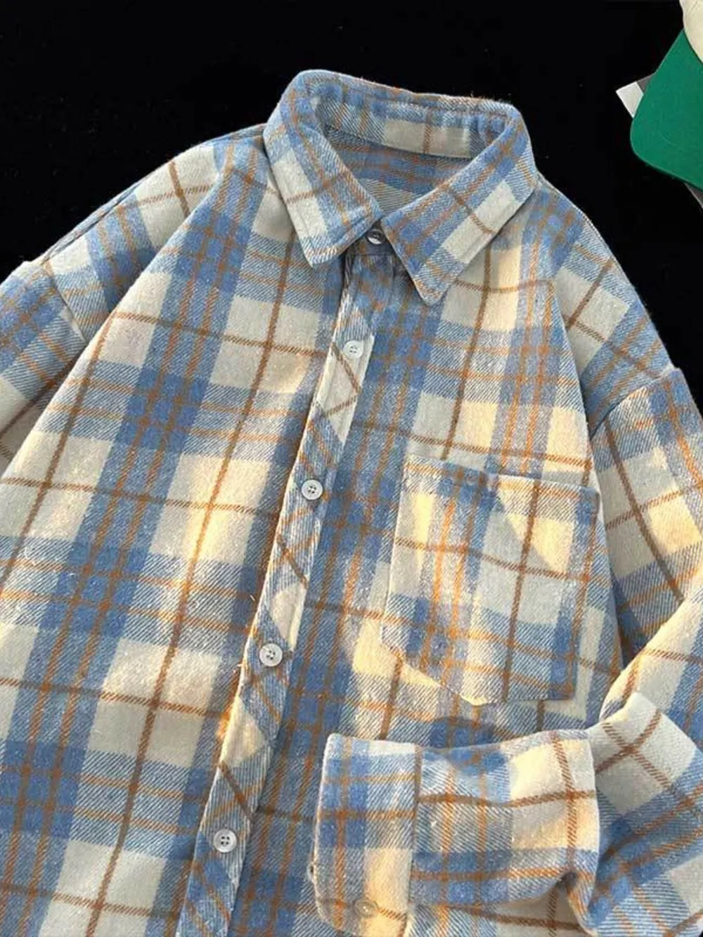 Men's Full Size Oversized Plaid Shirt with Chest Pocket Plus Size, image 3