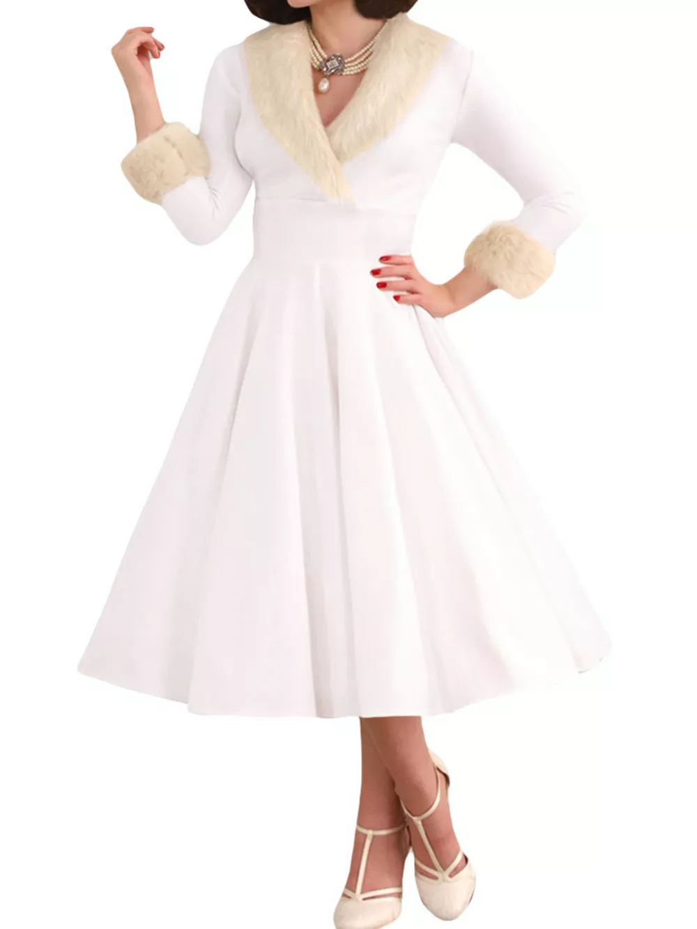 Faux Fur Trim Christmas Dress, image 7