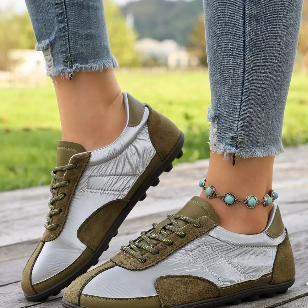 Casual Color-Block Suede and Metallic Texture Sneakers, image 6