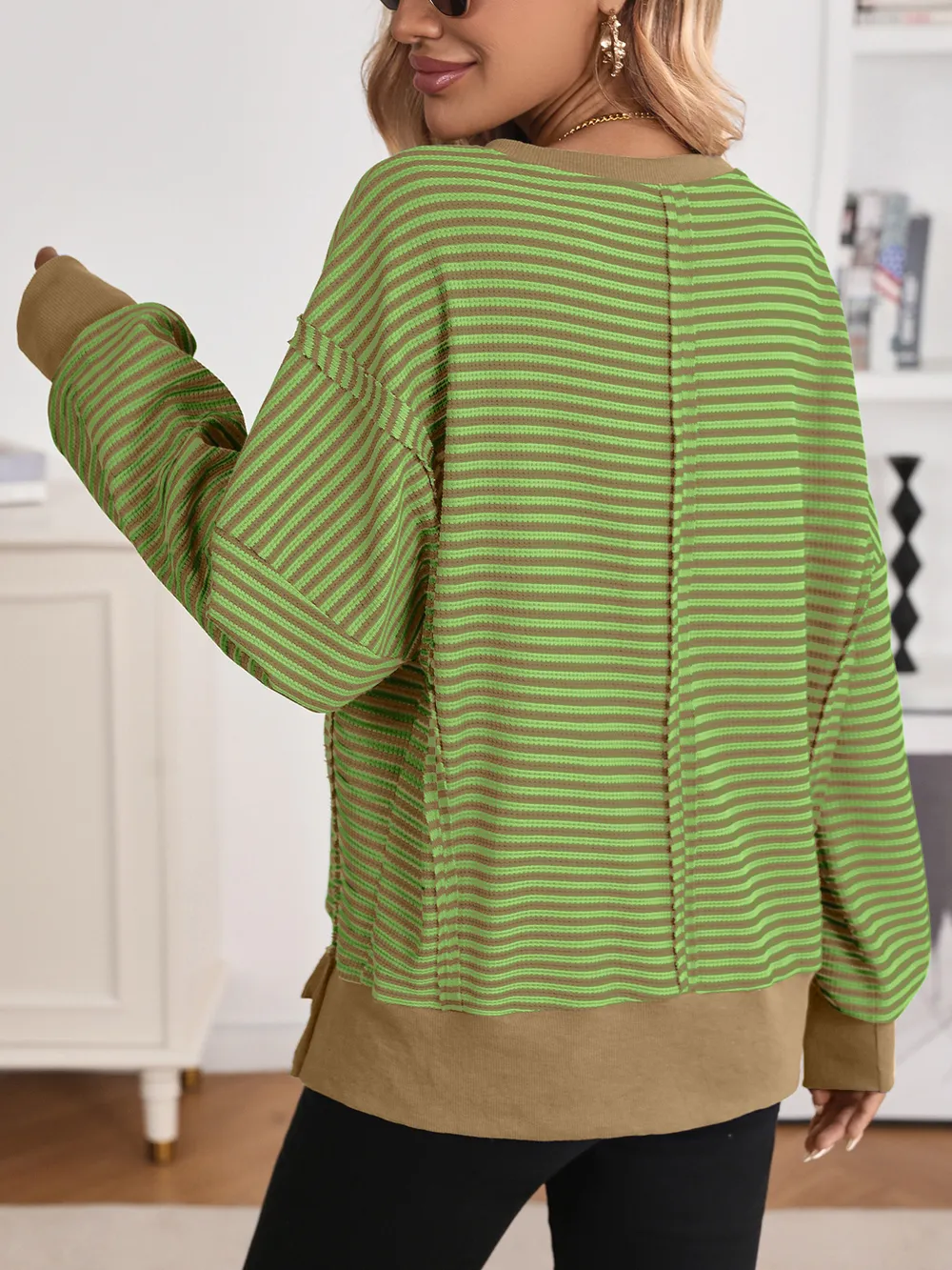 Exposed Seam Striped Contrast Sweatshirt, image 3