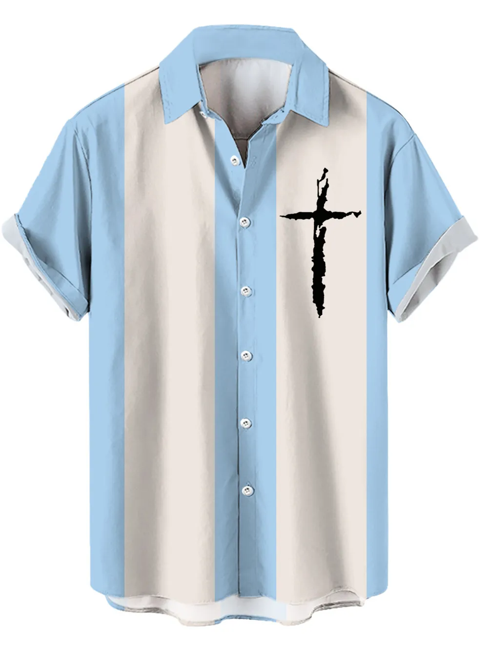 Men's Full Size Cross Casual Striped Button Up Shirt Plus Size, image 4