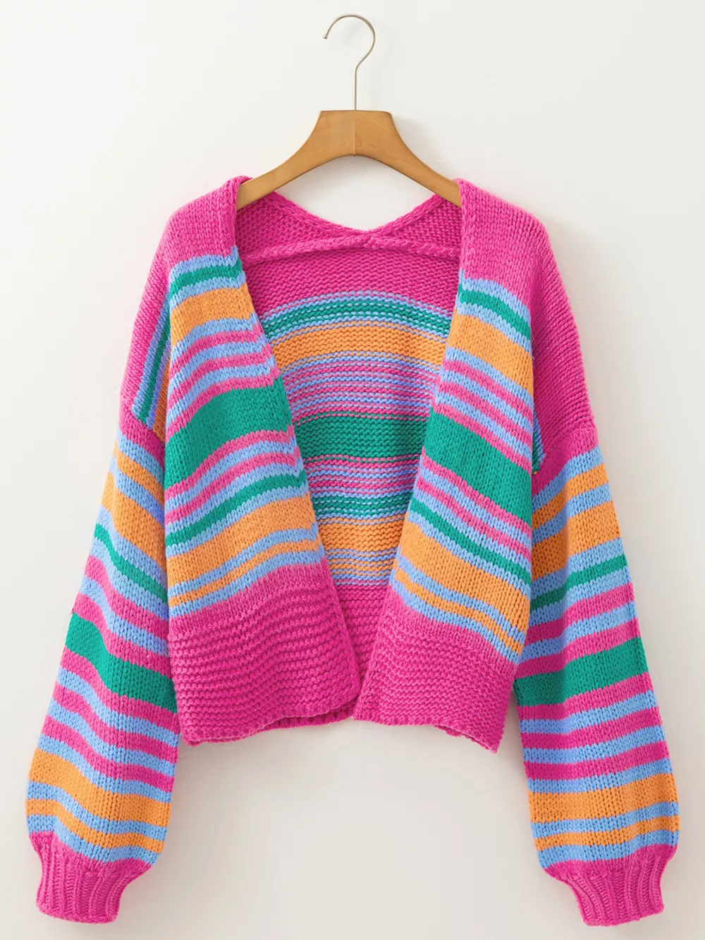 Stripe Colorful Puff Sleeve Drop Shoulder Loose Cardigan, image 9