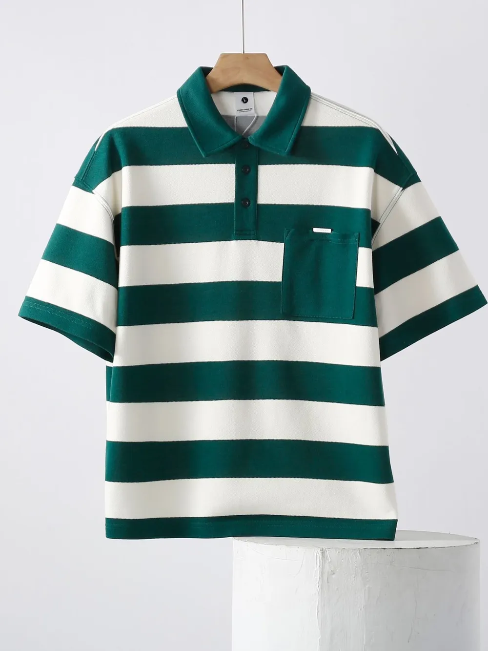 Men's Plus Size Striped Short Sleeve Polo, image 3