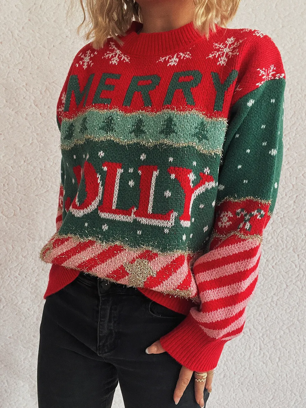 Christmas Letter Round Neck Long Sleeve Sweater, image 4