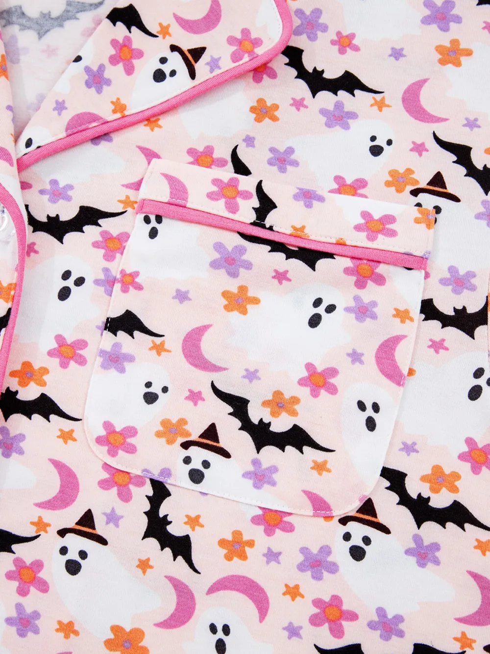 Halloween Ghost Print Button Up Top and Pants Lounge Set, image 8