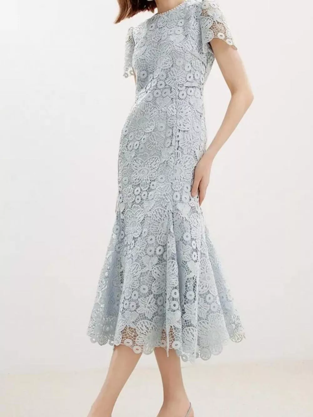 Lace Short Sleeve Mermaid Dress, image 4