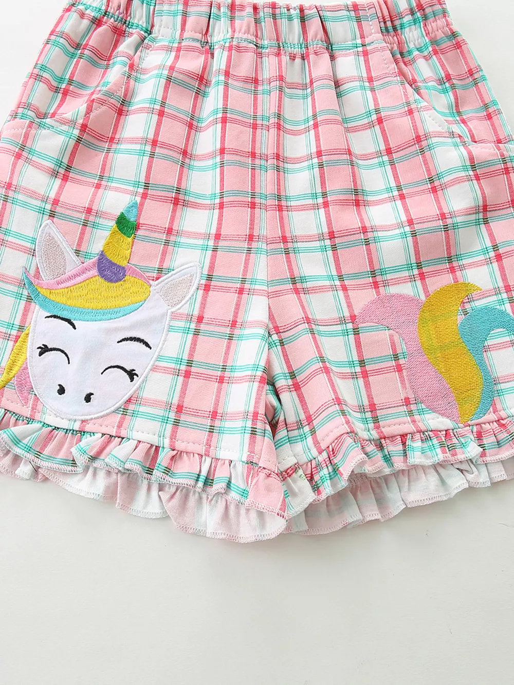 Children's Unicorn Dreams Sleeveless Top & Plaid Shorts Set, image 6