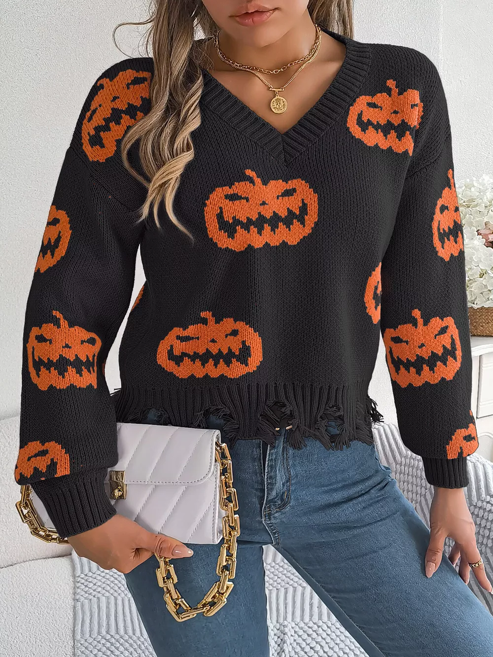 Pumpkin Distressed Hem Sweater, image 12
