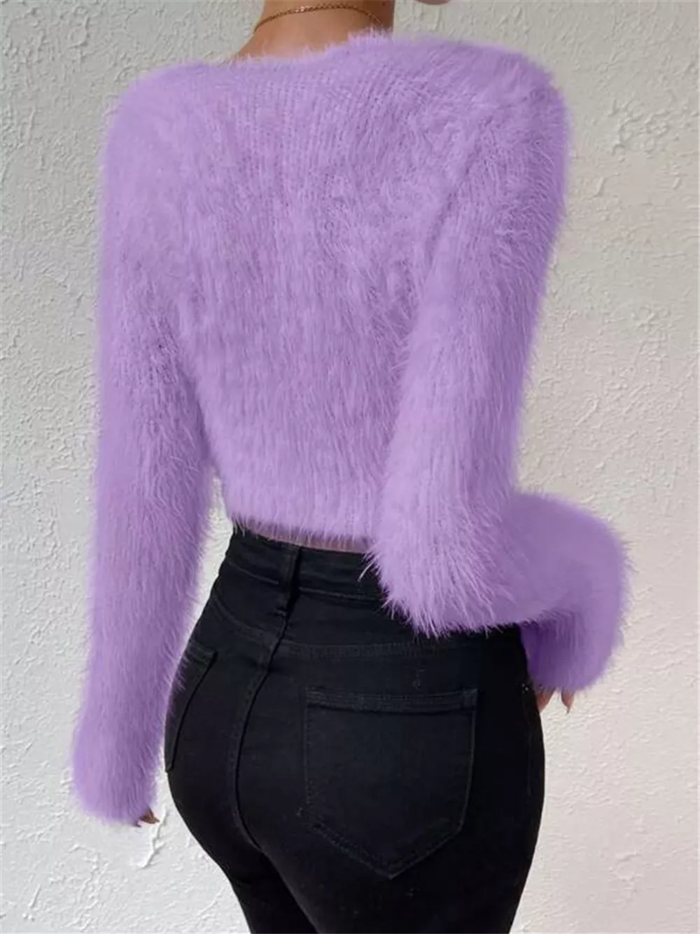 Fluffy Knit V-Neck Sweater, image 12