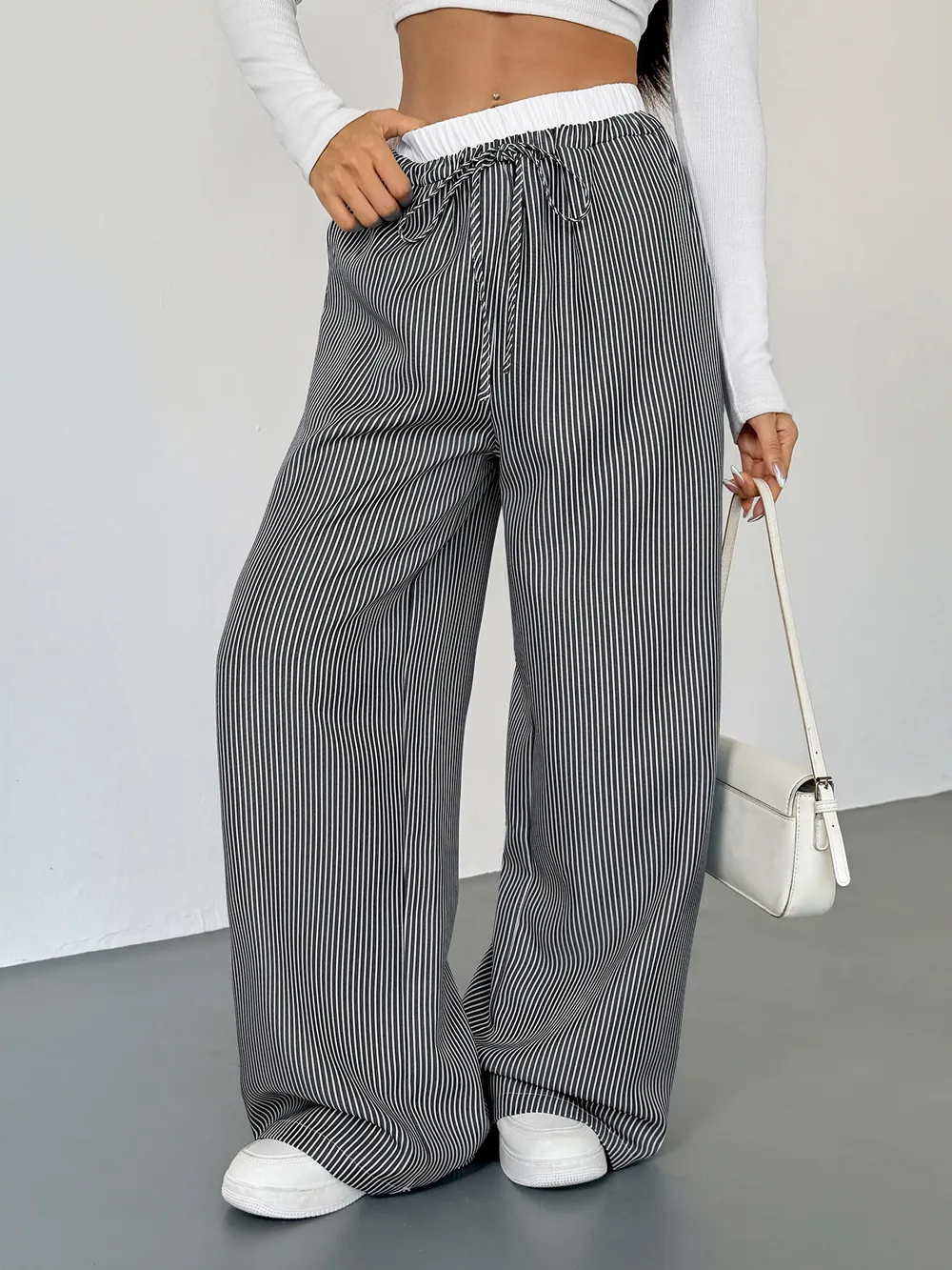 Striped Wide Leg Drawstring Pants
