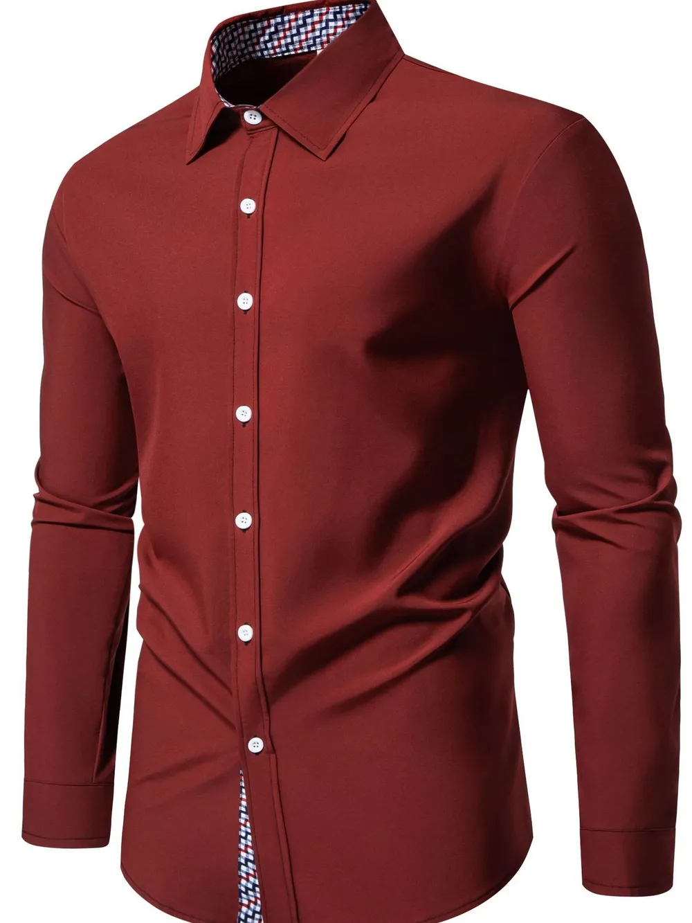 Men's Button-Down Shirt with Checkered Contrast Trim, image 10