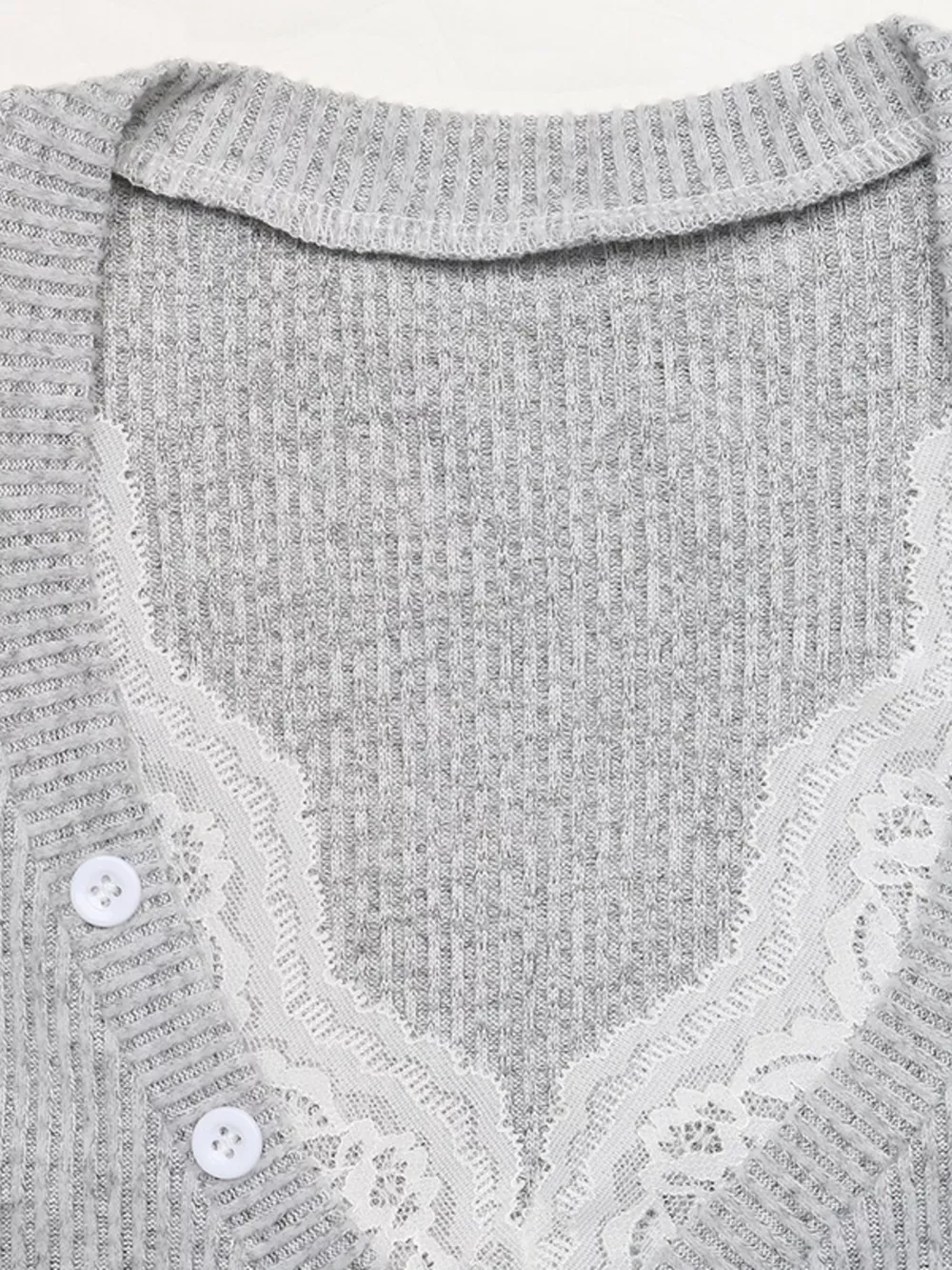 Ribbed Lace Trim Henley T-Shirt, image 6