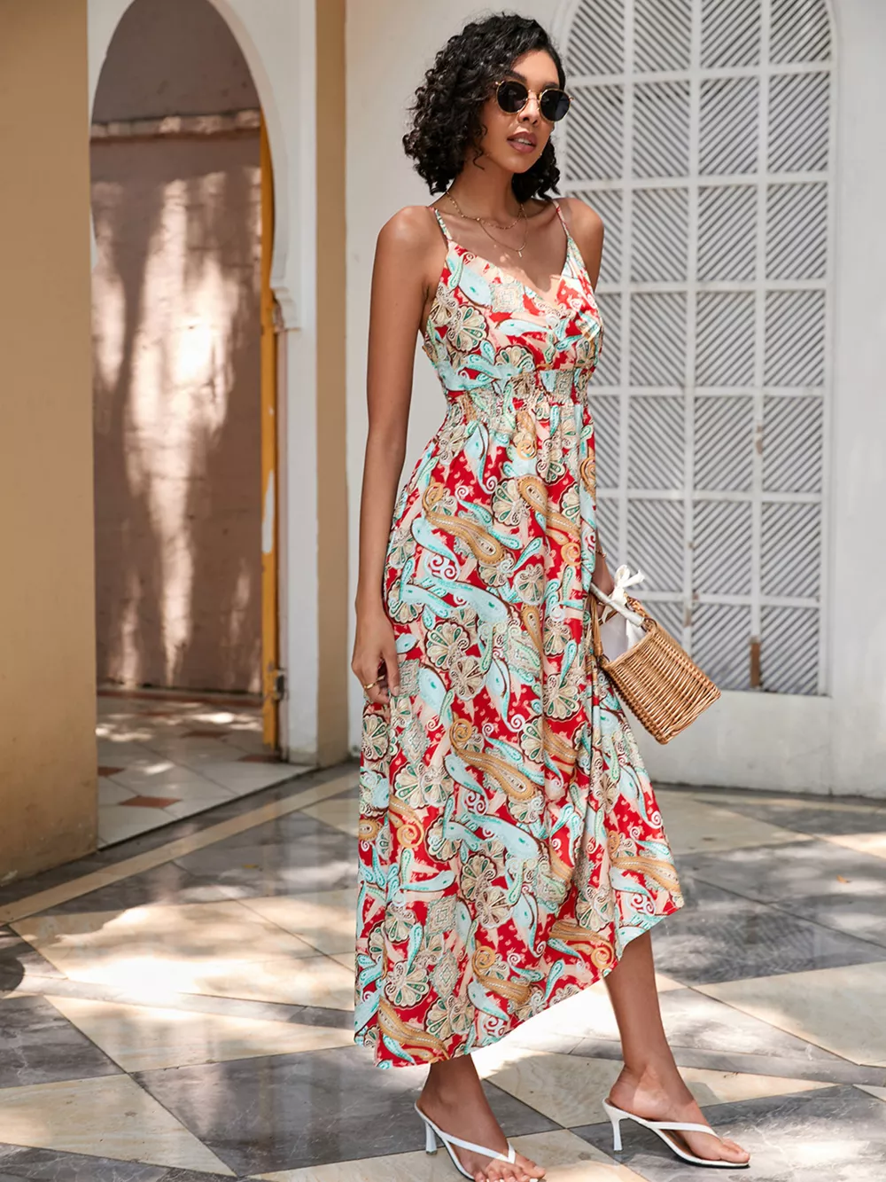 Floral Print Spaghetti Strap Midi Dress, image 5