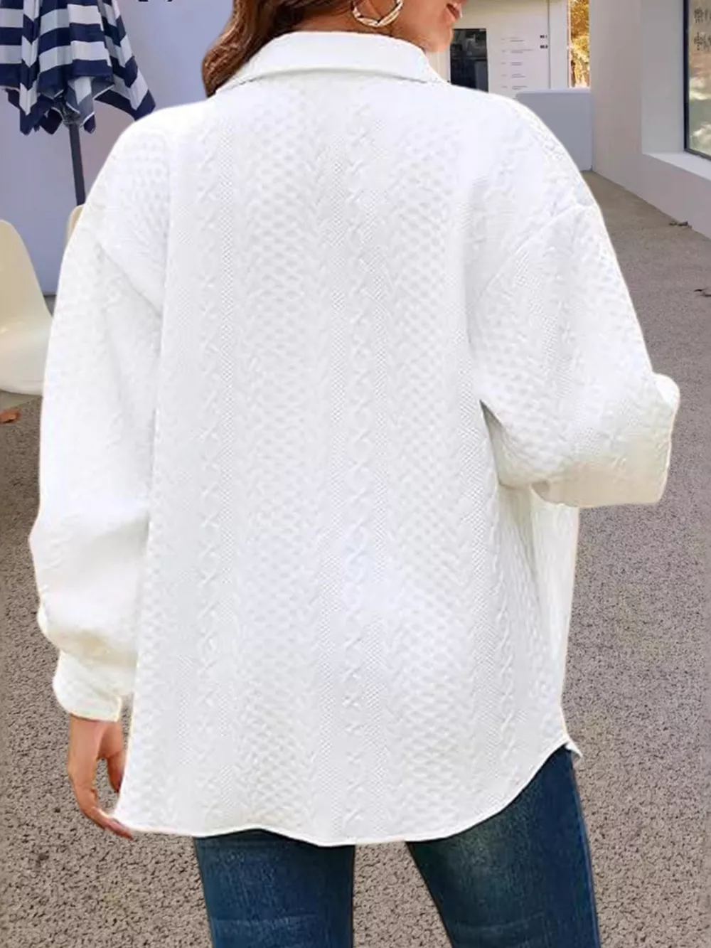 Texture Button Up Long Sleeve Shacket, image 2