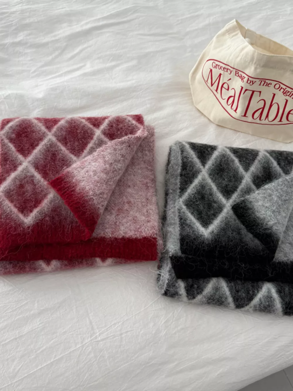 Diamond Pattern Fuzzy Knit Scarf, image 4