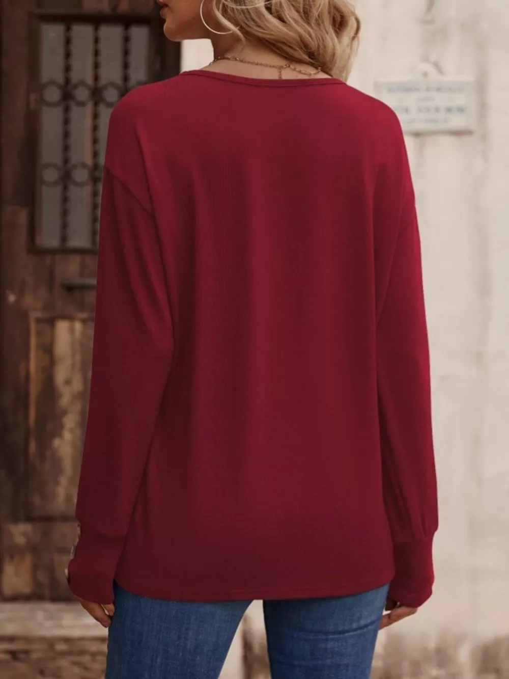 V-Neck Long Sleeve T-Shirt, image 4