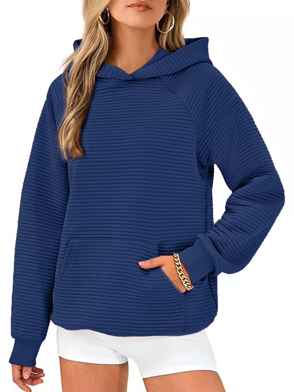 Texture Kangaroo Pocket Raglan Sleeve Hoodie, image 15