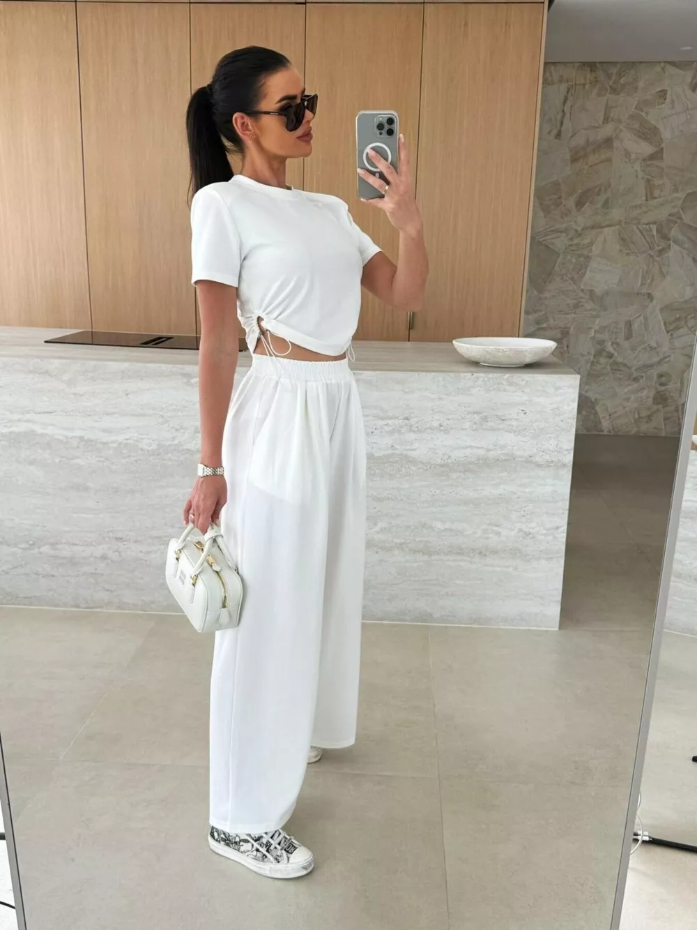 Drawstring Crop Top and Wide-Leg Pants Set, image 3