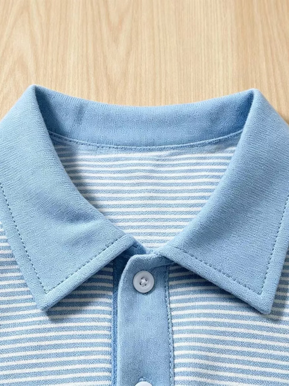 Children's Striped Polo Shirt & Shorts Set with Apple Embroidery, image 2