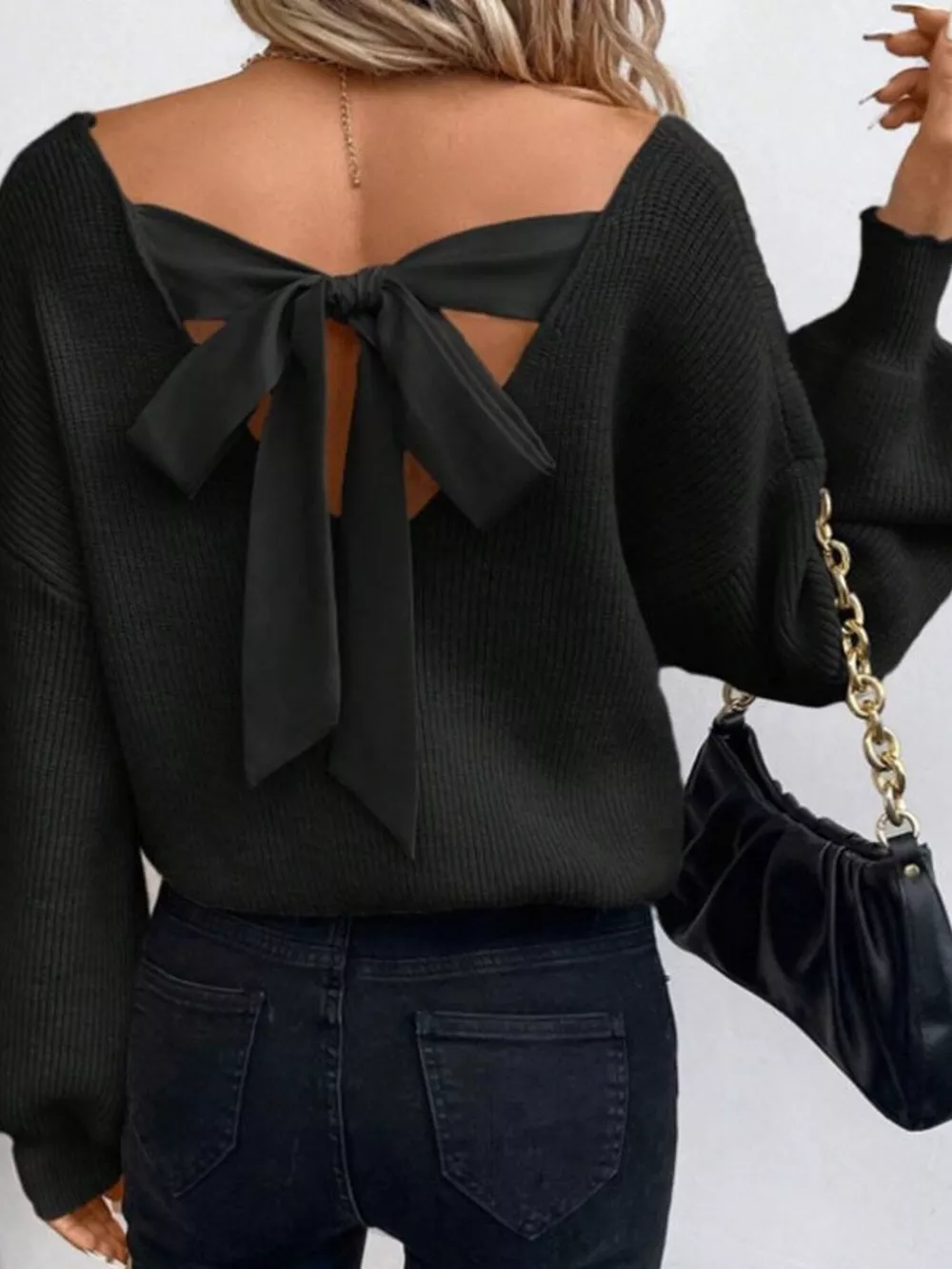 Back Bow V-Neck Sweater, image 15