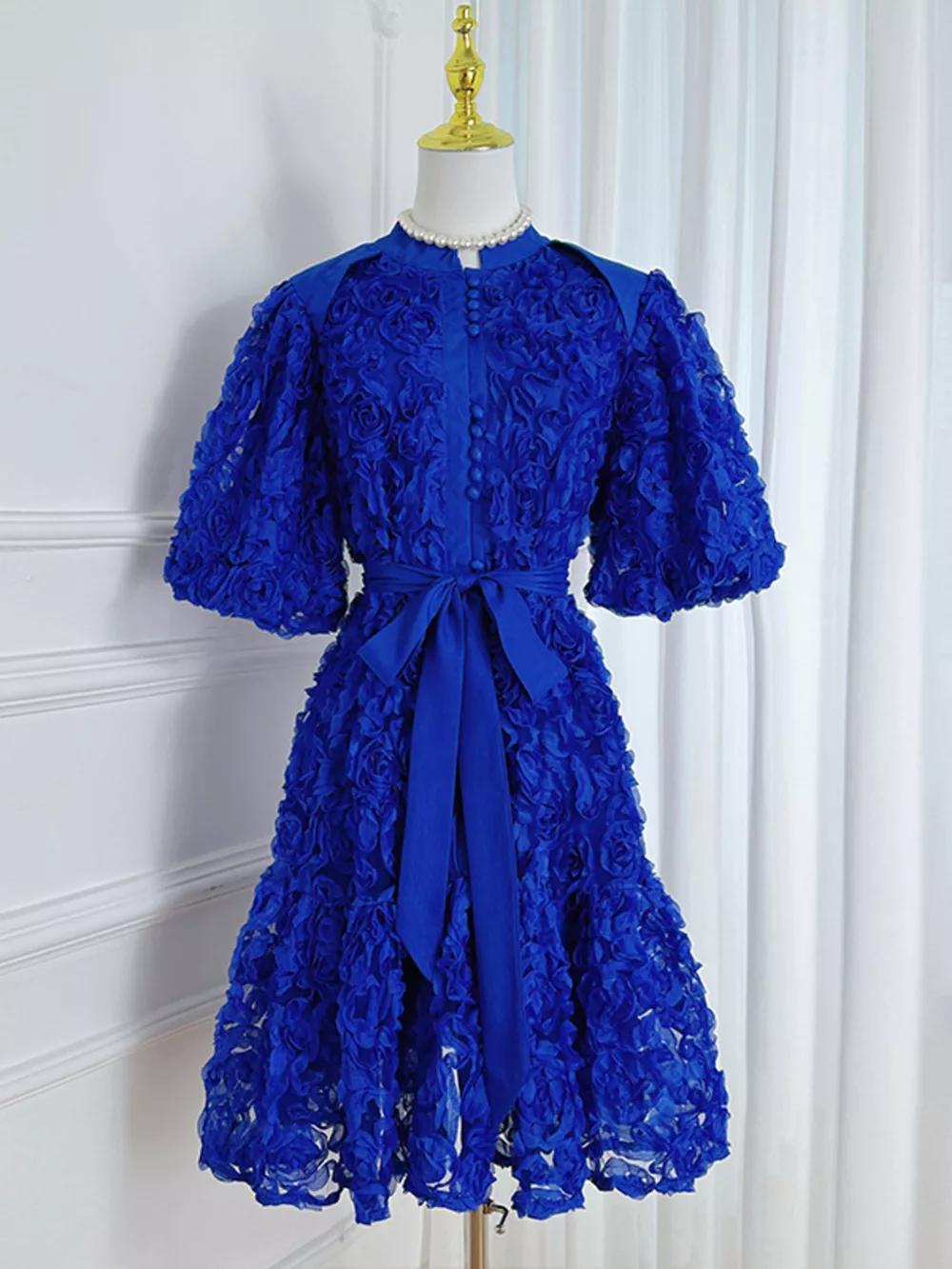 Flower Embellished Puff Sleeve Dress, image 5