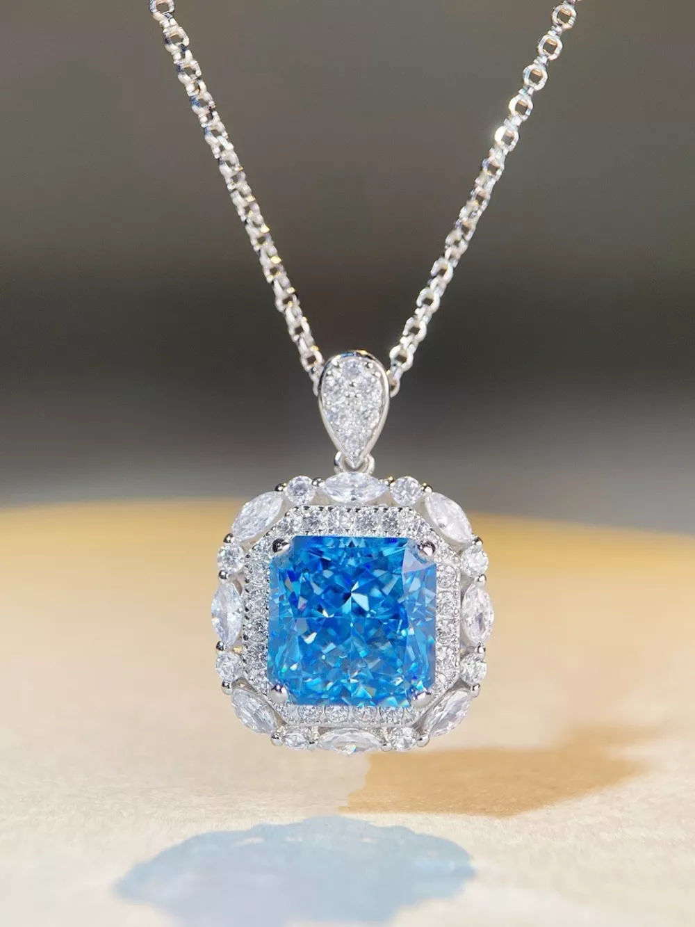 925 Sterling Silver Zircon Geometric Pendant Necklace, image 2