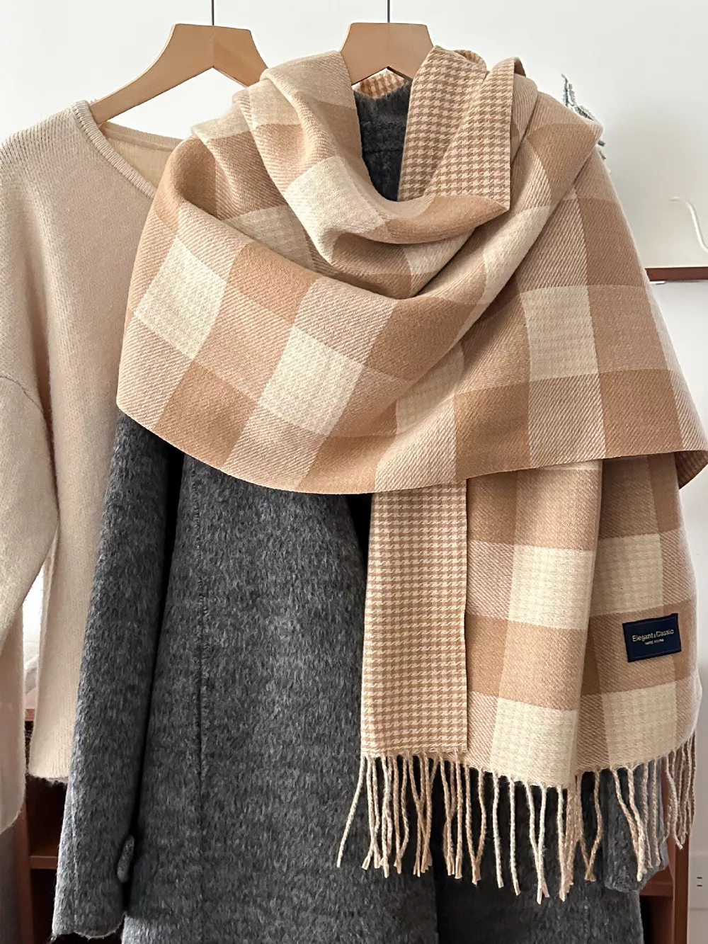 Plaid Tassel Winter Scarf, image 6