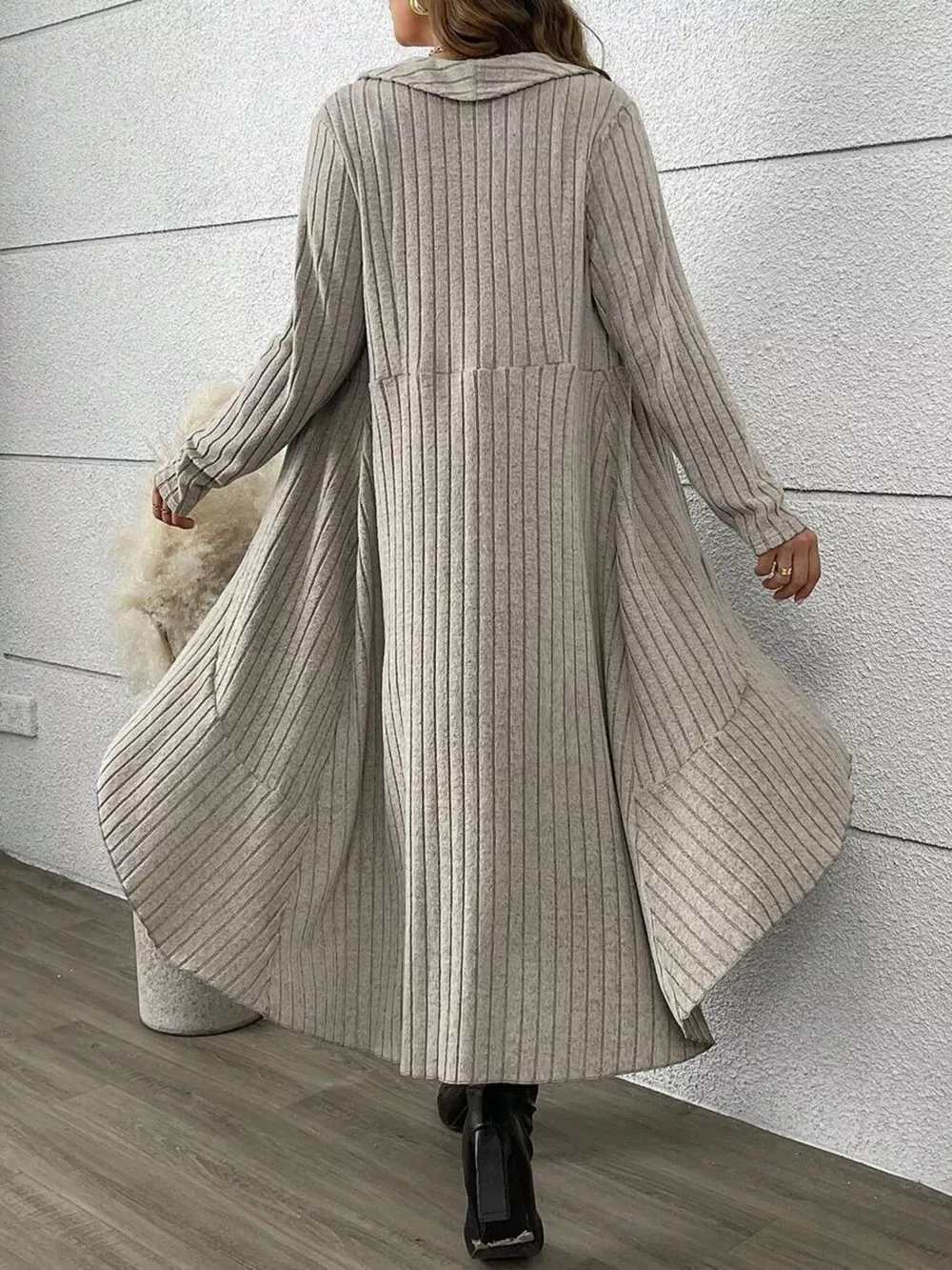 Full Size Plaid Dress & Ribbed Knit Cardigan Set Plus Size, image 5