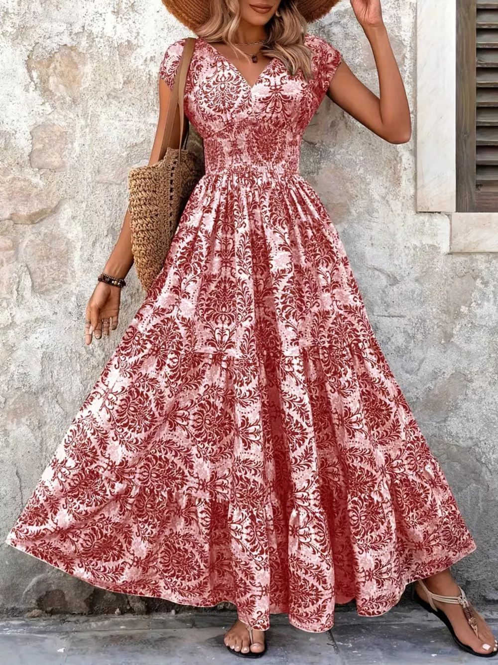 Printed Cap Sleeve Maxi Dress, image 26