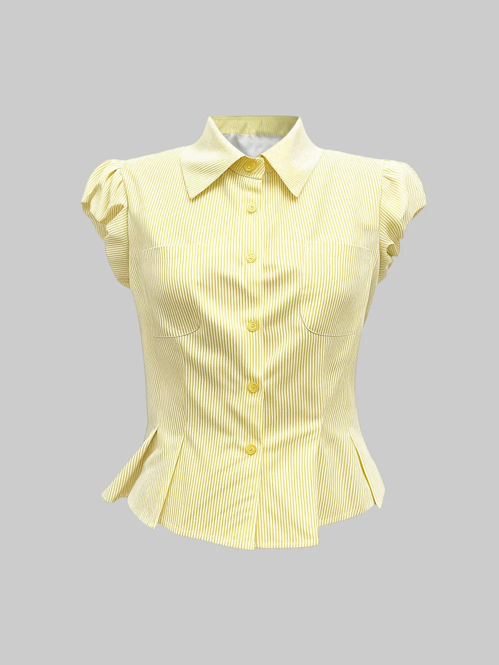Striped Puff Sleeve Button-Up Shirt, image 3