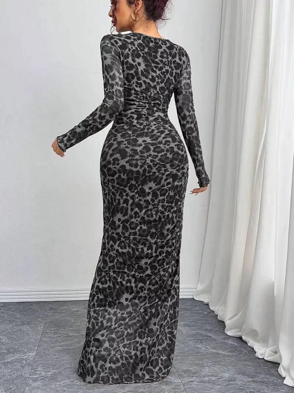 Leopard Ruched Bodycon Maxi Dress, image 14