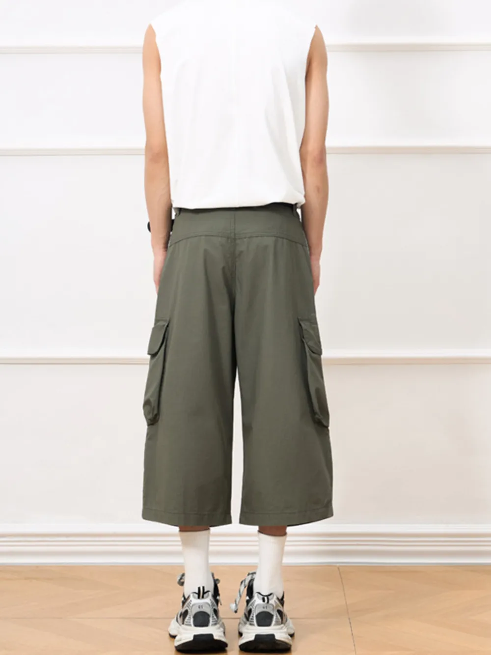 Men's Wide Leg Cropped Cargo Pants, image 3