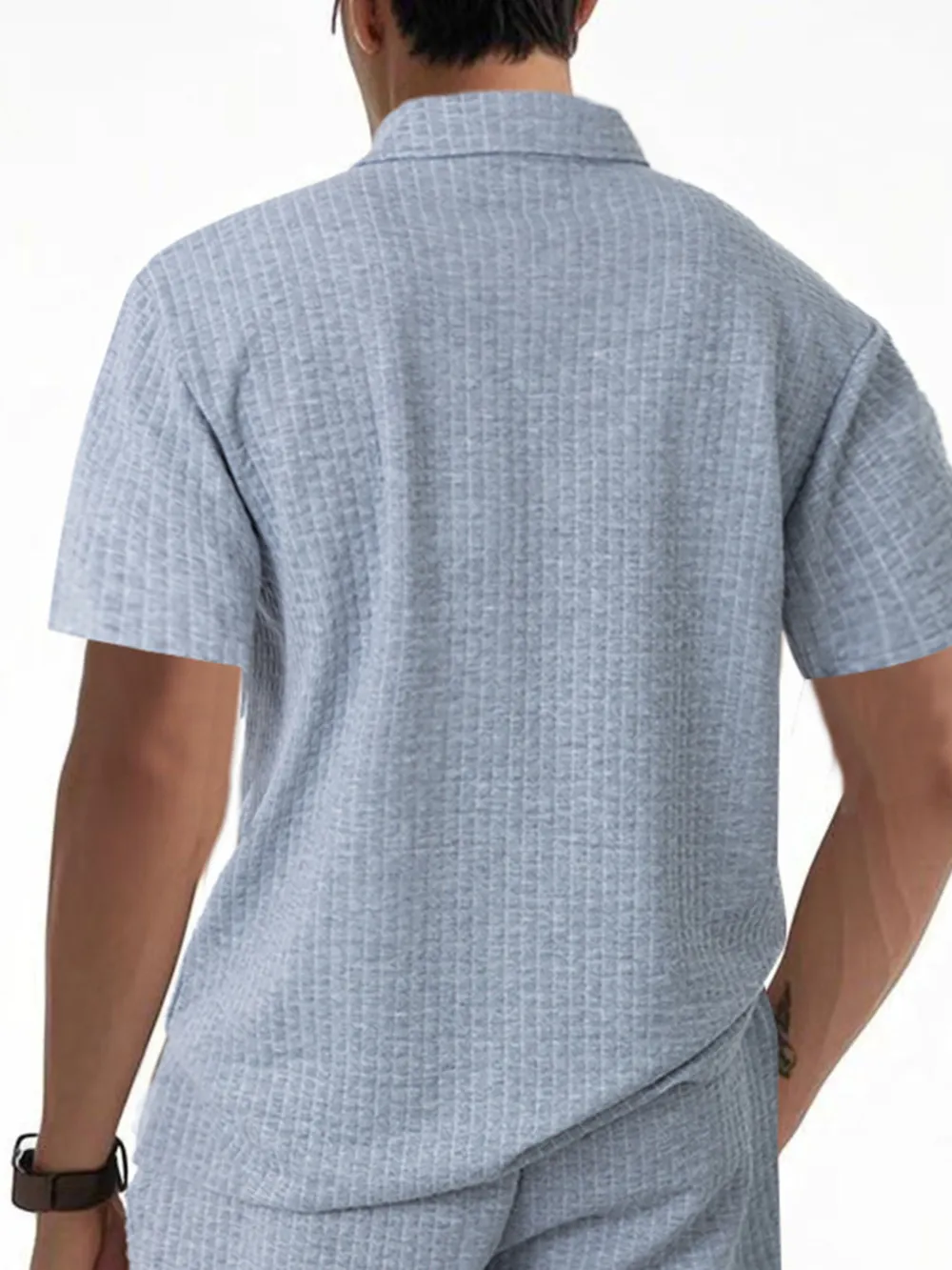 Men's Full Size Waffle Short Sleeve Polo with Zipper Detail Plus Size, image 7