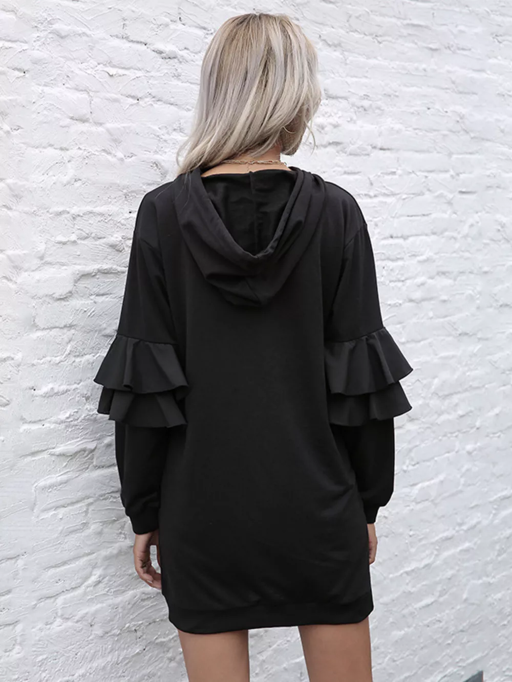 Ruffle Long Sleeve Hooded Mini Dress, image 4