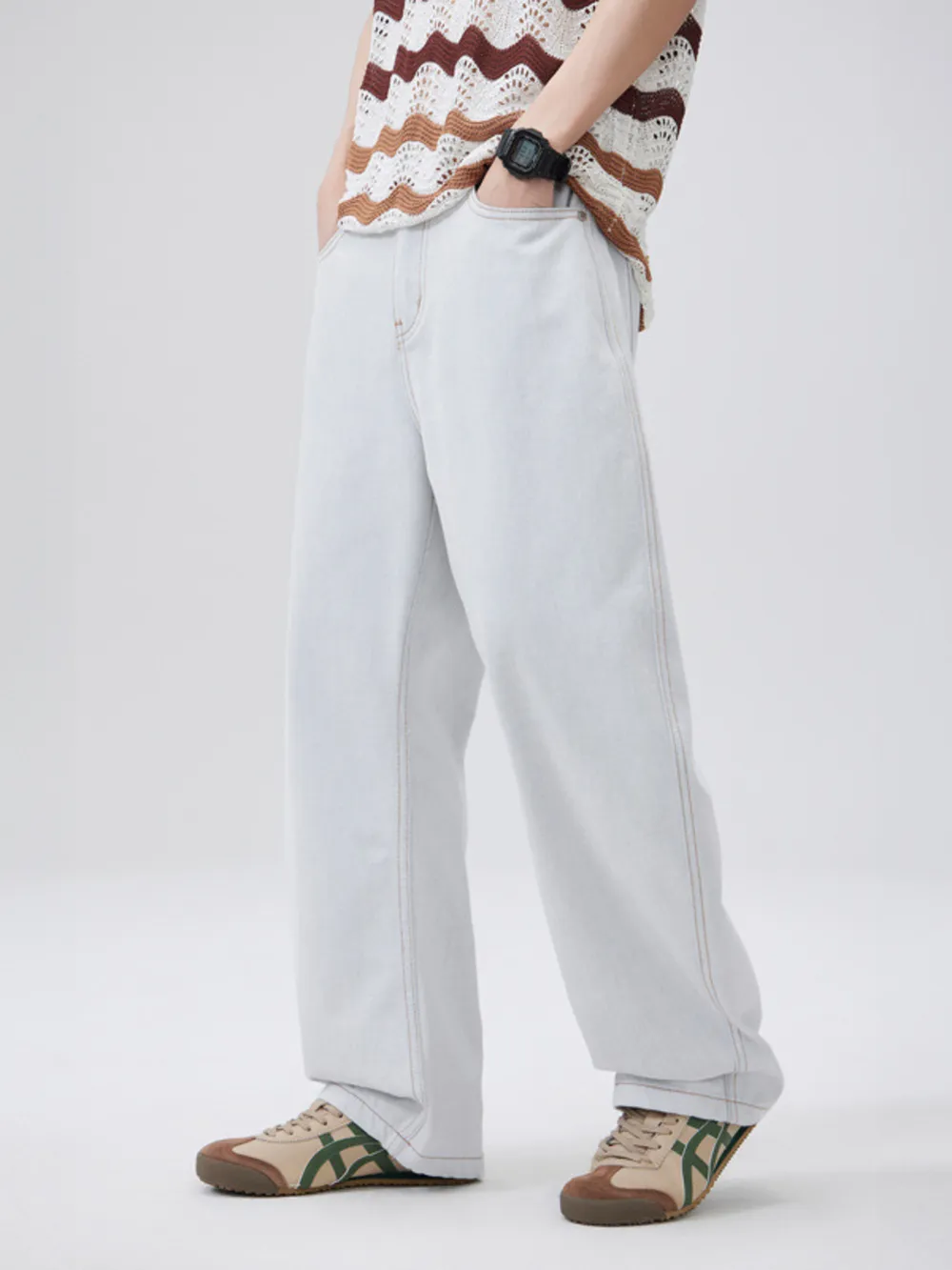 Men's Wash Wide Leg Jeans, image 2