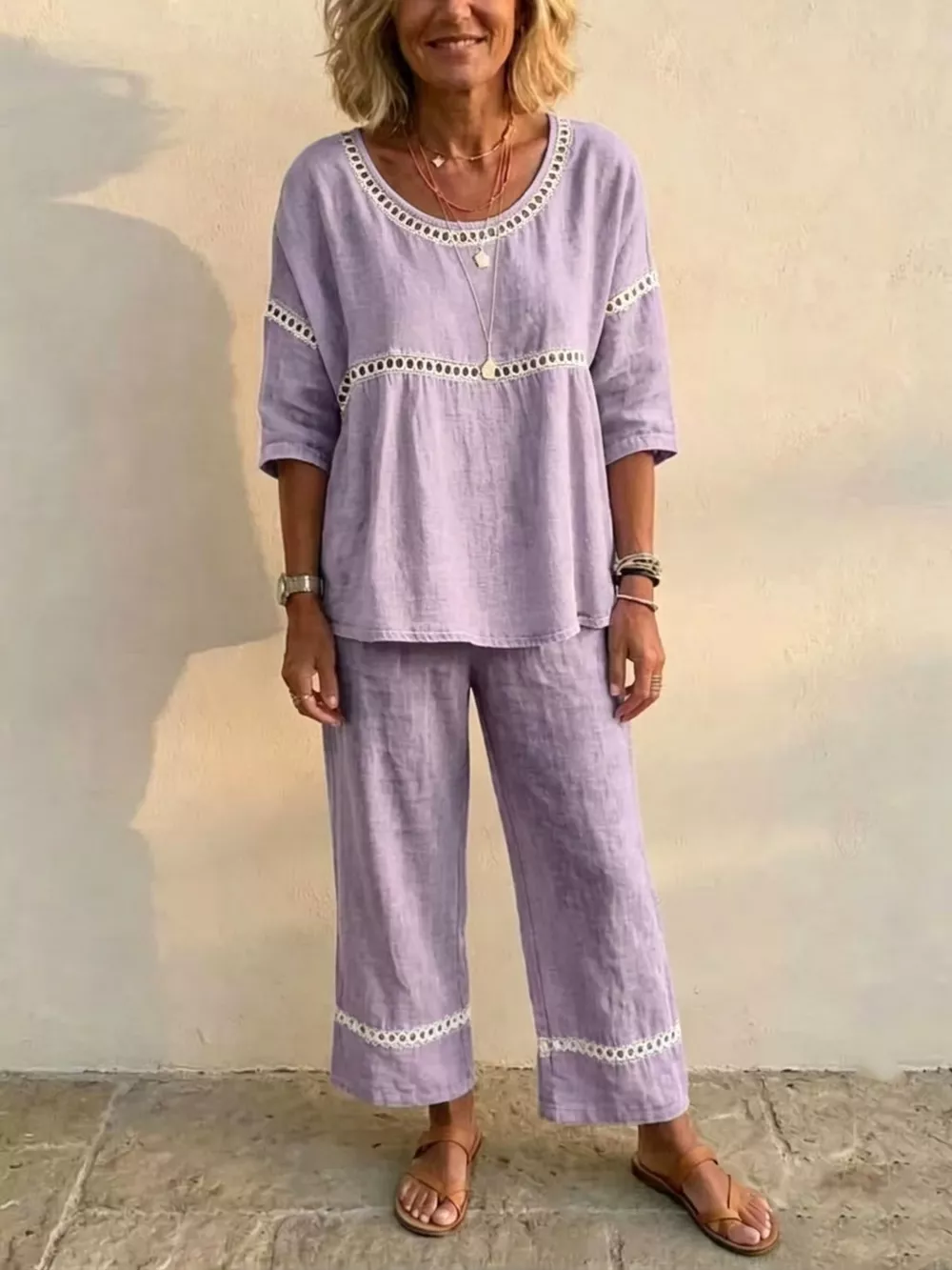 Full Size Hollow-Out Detailing Top and Pants Set Plus Size, image 14