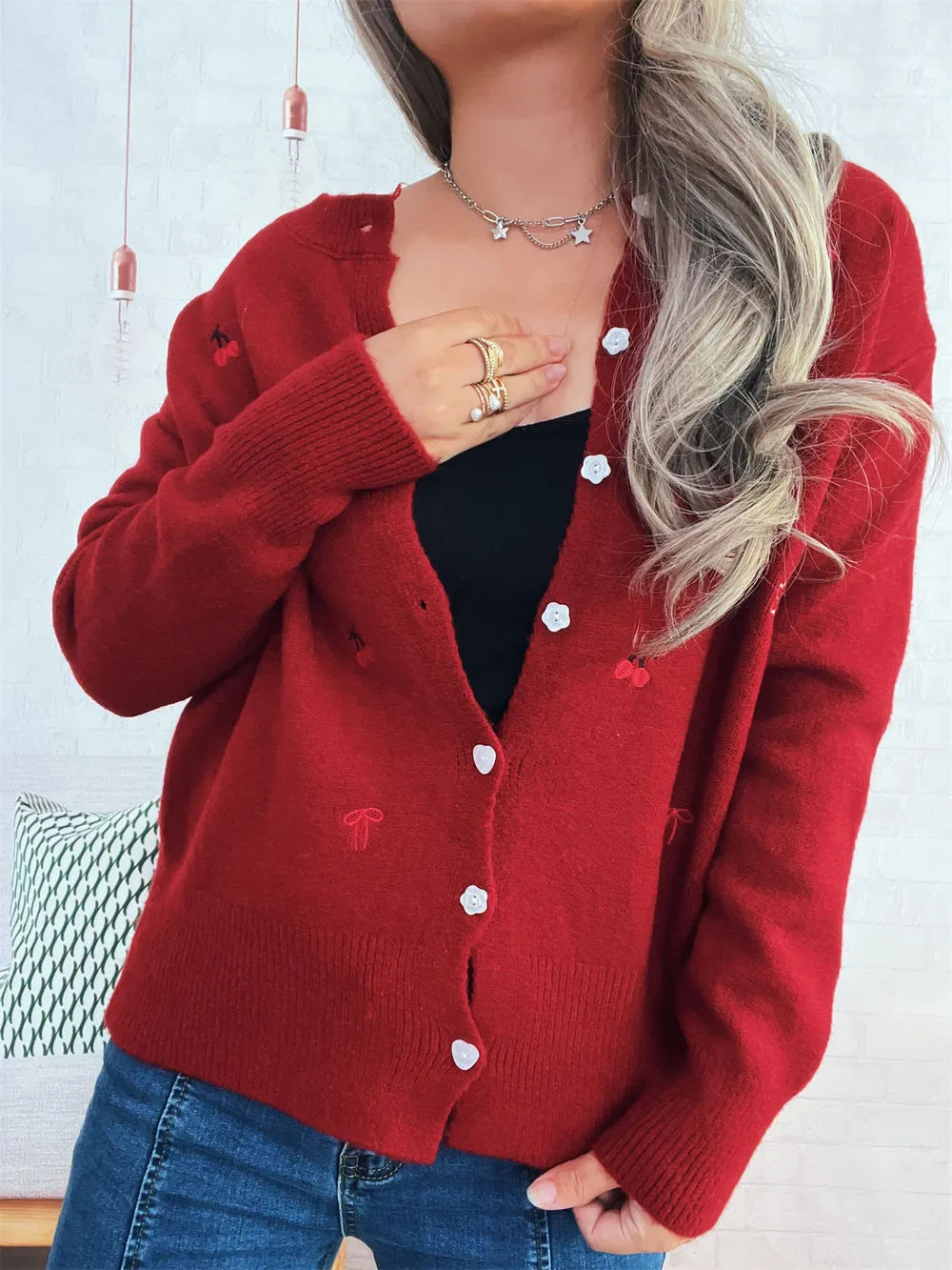Ribbed Button-Front Knit Cardigan, image 2