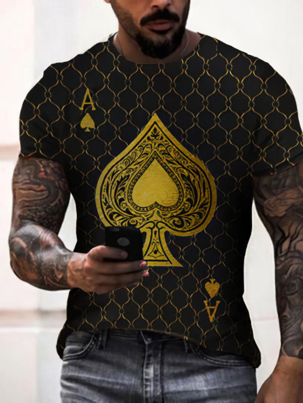 Men's Full Size Ace of Spades Graphic Print T-Shirt Plus Size, image 7