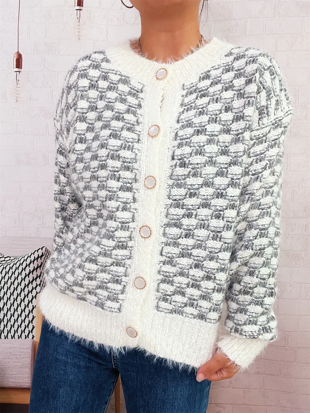 Fluffy Textured Button-Up Cardigan, image 7