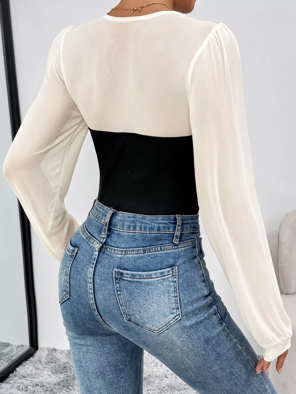 Two-Tone Long Sleeve Bodysuit, image 10