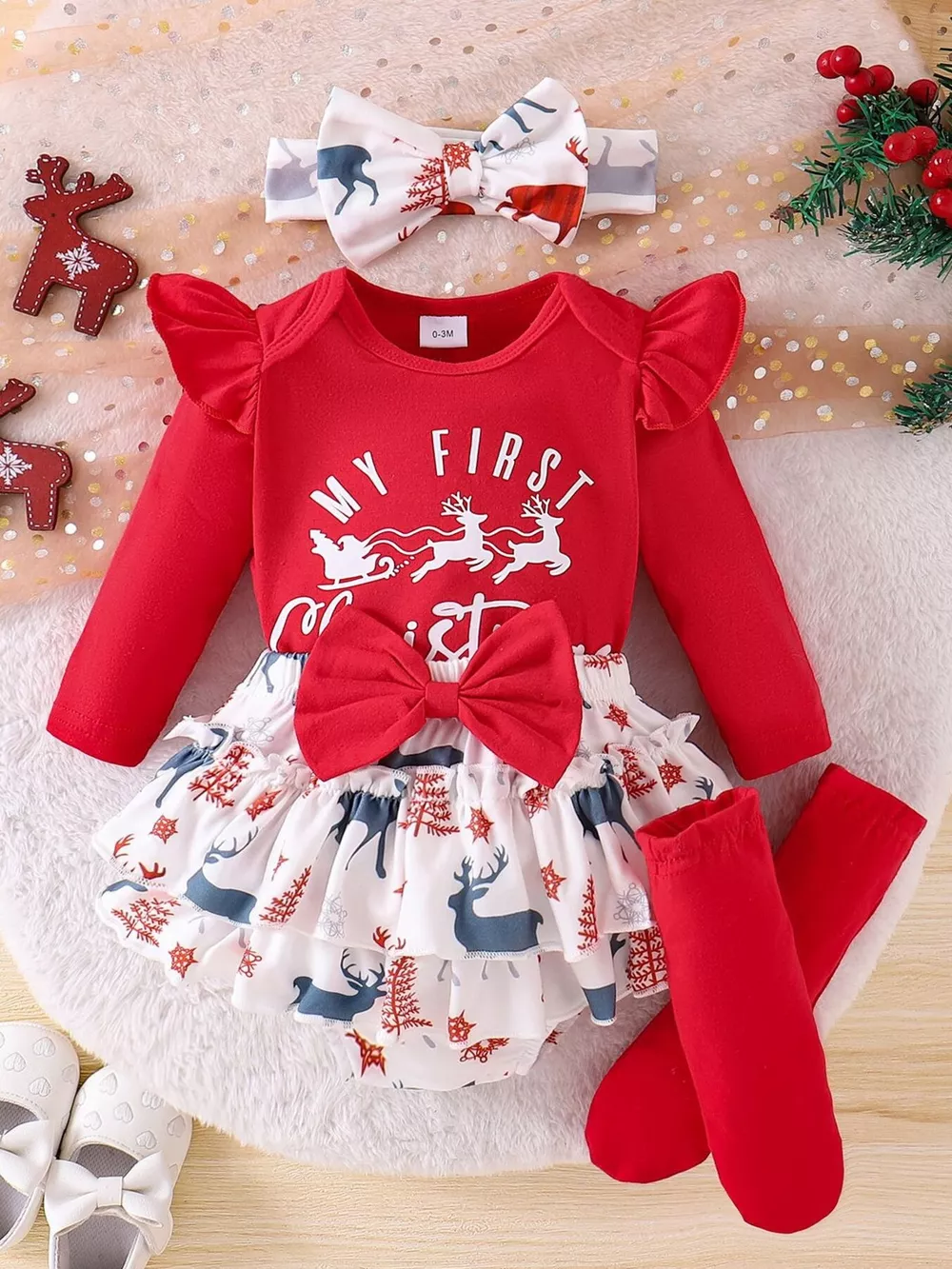 Children's My First Christmas Ruffle Sleeve Set, image 2