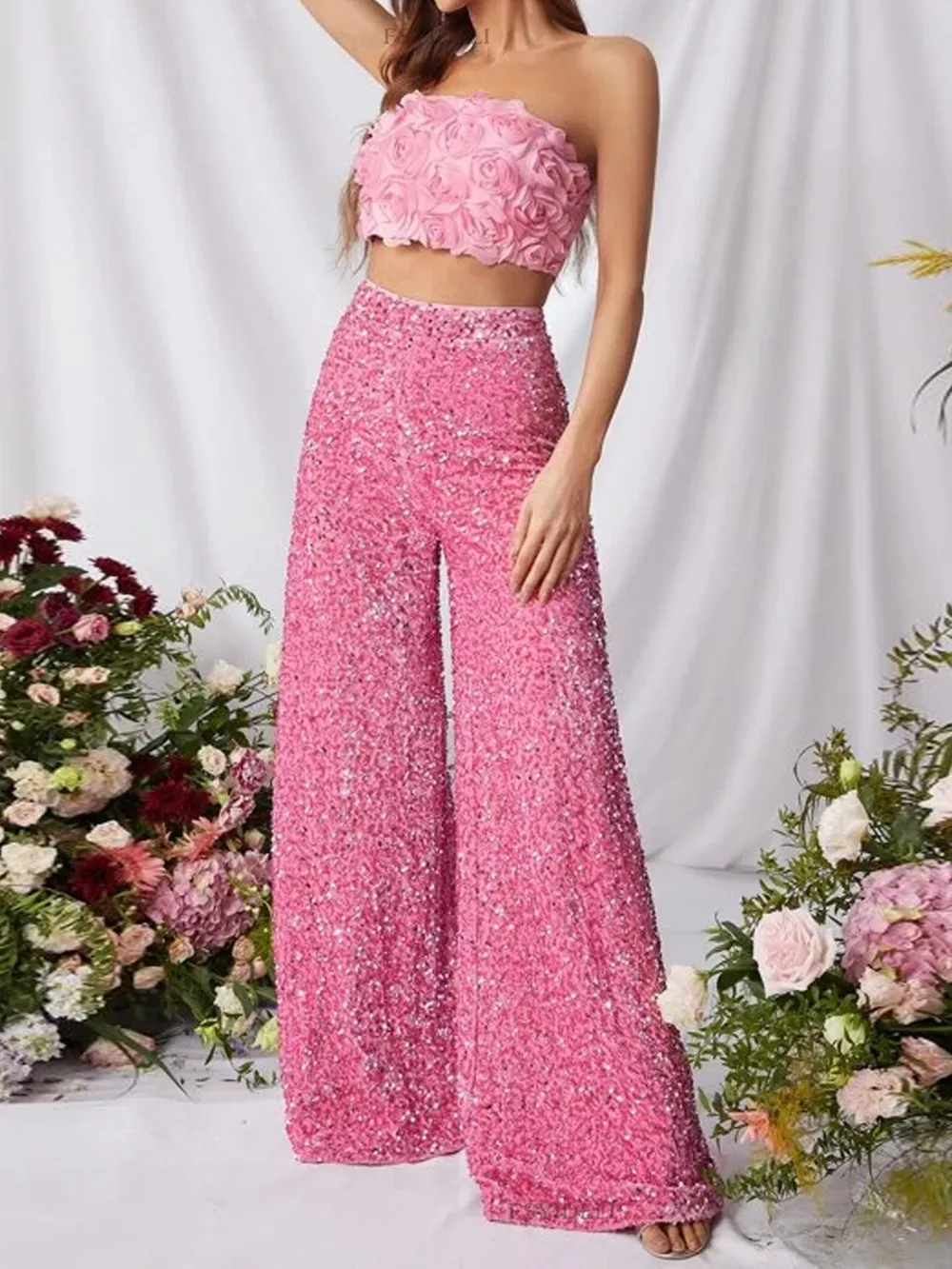 Sequin Embellished Wide Leg Pants, image 7