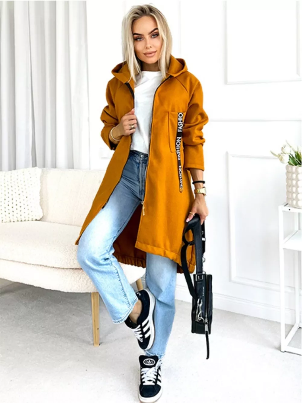 Full Size Zip Up Longline Hooded Outerwear Plus Size, image 4