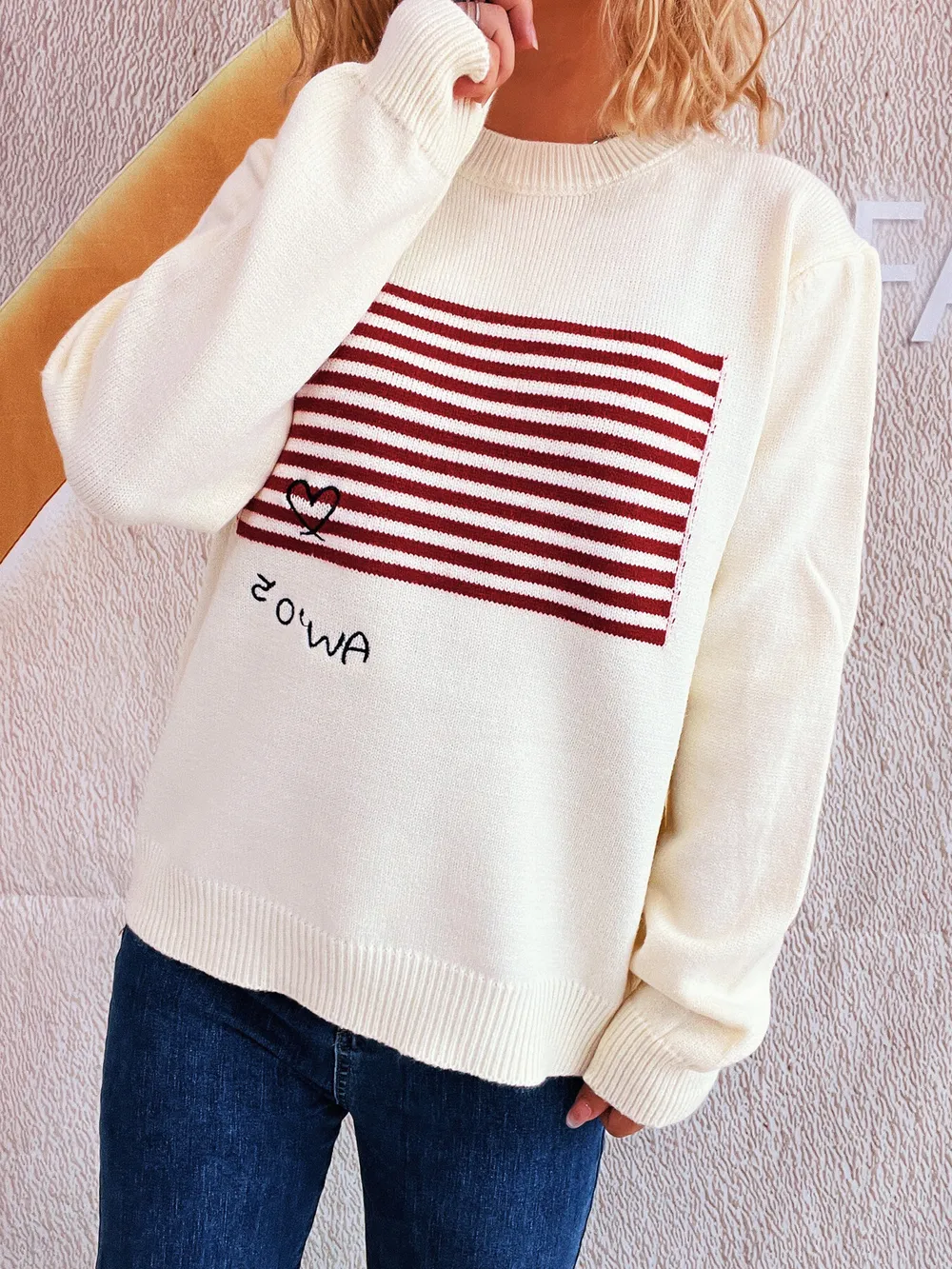Striped Round Neck Long Sleeve Sweater, image 10