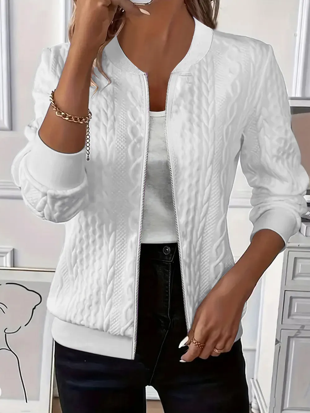 Texture Zip Up Long Sleeve Jacket, image 14