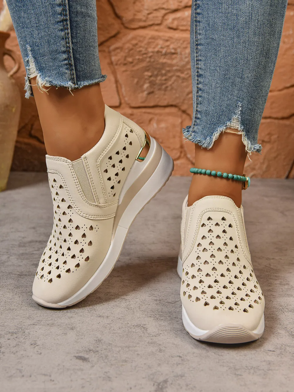Breathable Cutout Wedge Sneakers