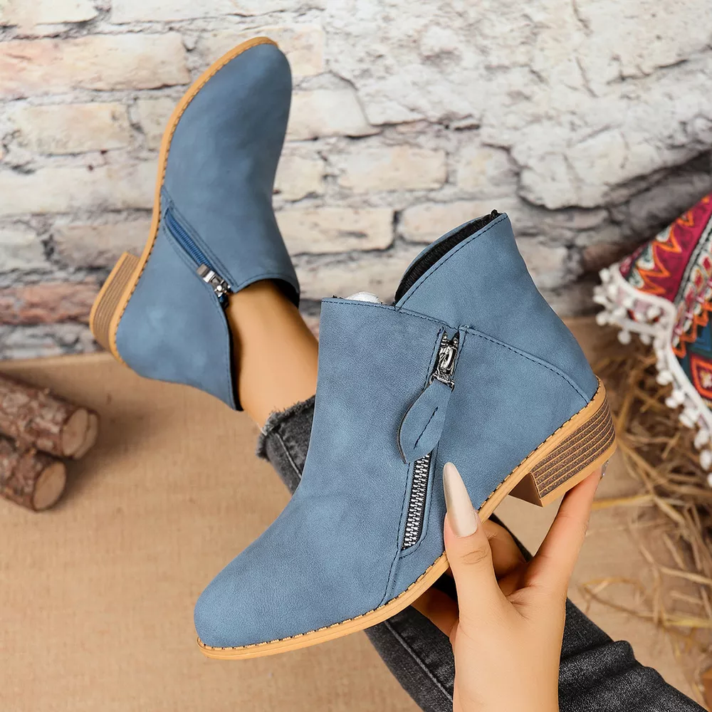 Size Zipper Block Heels Boots, image 16